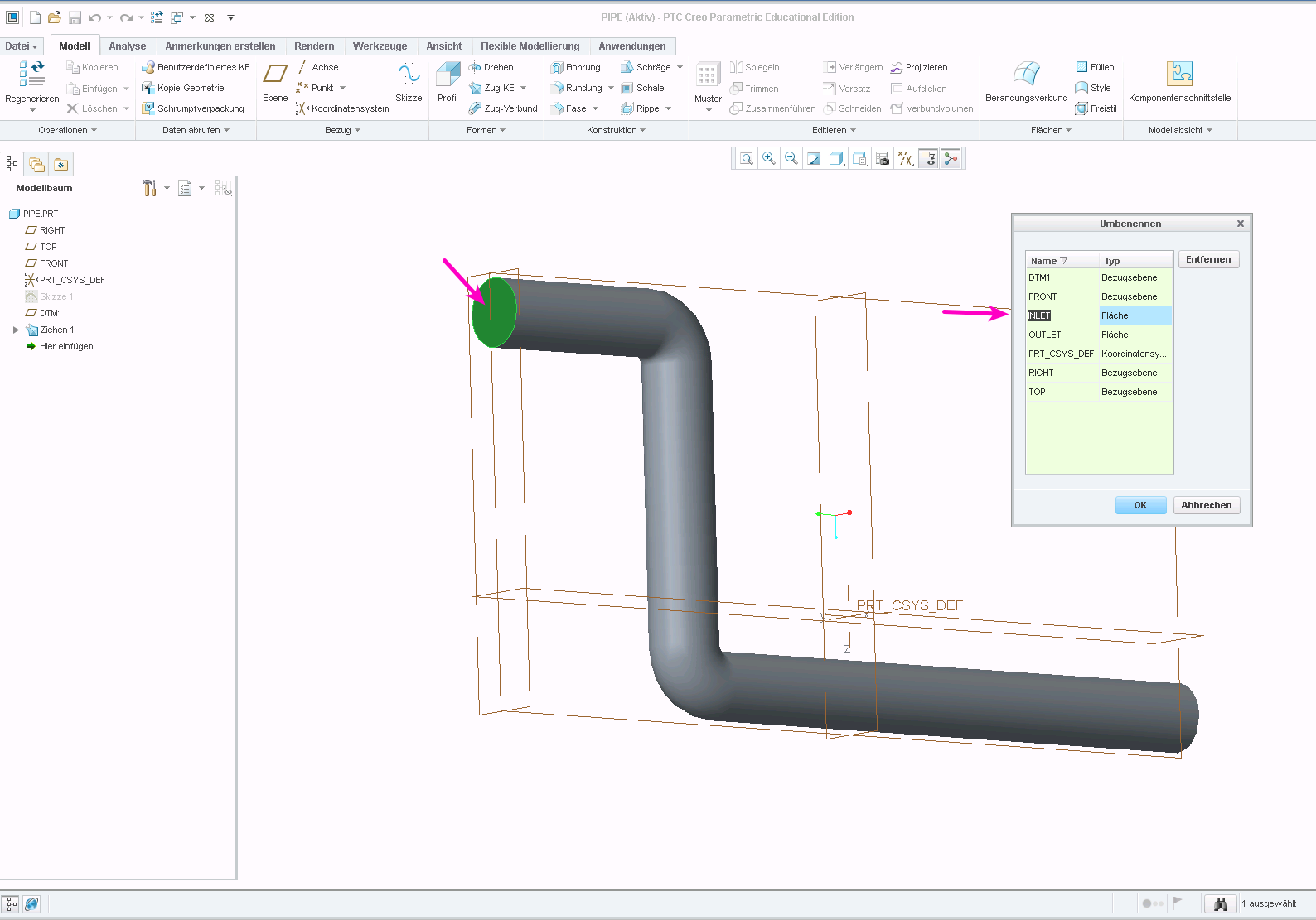 PTC Creo assign name to face or surface