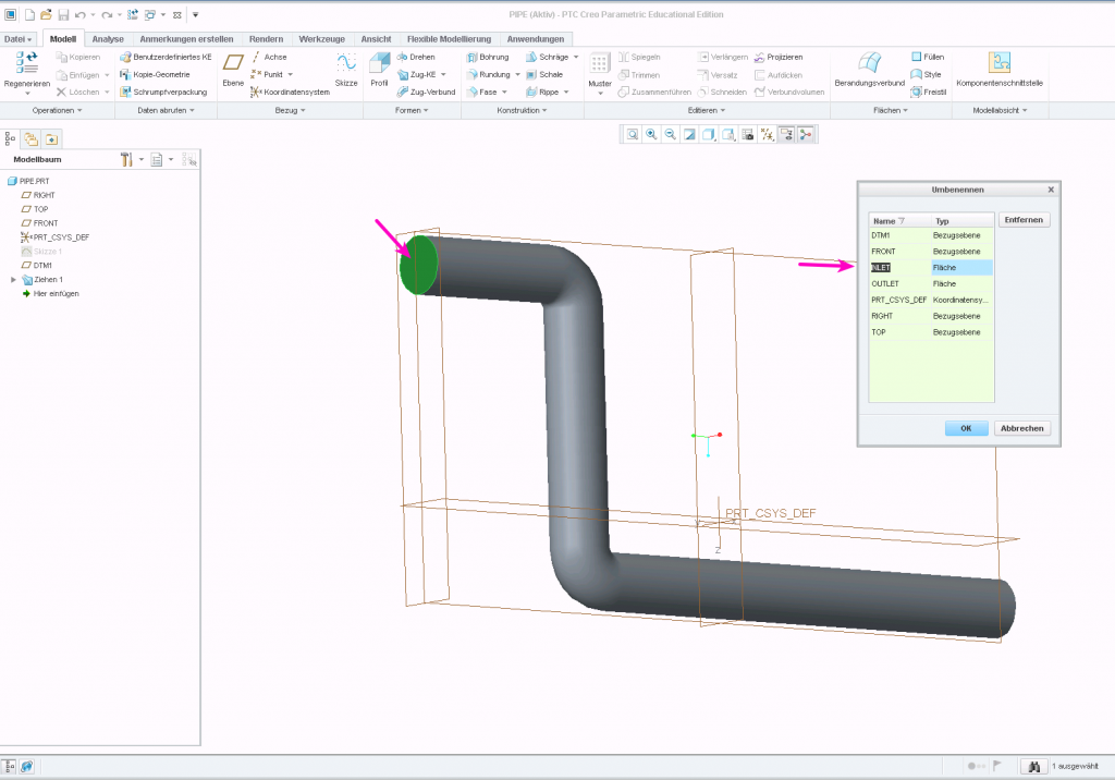 Exporting a STEP file with named surfaces from PTC Creo